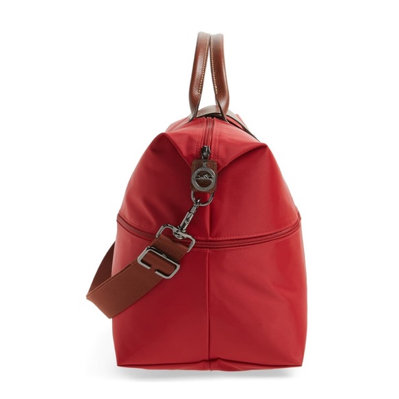 Longchamp Le Pliage Original Expandable Tote Travel Bag NWT Red Leather - Picture 10 of 16